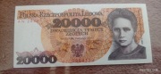 Banknot 20000 zł z 1989 roku. Seria AN. Stan UNC. OSTRE ROGI PIĘKNY 20000zł