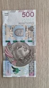 Banknot 500 zł o numerze serii AJ