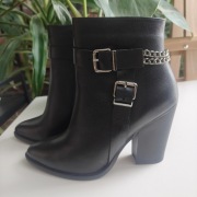 Botki damskie z naturalnej skóry licowej na obcasie