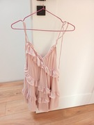 H&M pudrowa różowa długa bluzka tunika z falbanami XS 34 na ramiączkach