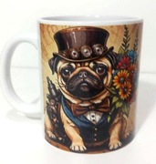 kubek ze steampunkowym mopsem i kwiatami. 330 ml.
