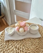 Elegancka taca dekoracyjna gips świeczka serce box kwiatowy