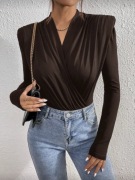 Kobiece eleganckie brąz czekoladowe body drapowane Shein stylowe S/M nowe 