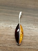 Srebrna zawieszka wisior z bursztynem łezka 925 świeta + gratis