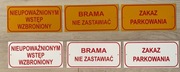 Tabliczka ostrzegawcza metalowa ZAKAZ PARKOWANIA BRAMA NIE ZASTAWIAĆ