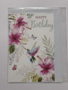 Kartka urodzinowa Happy Birthday koliber kwiaty + koperta