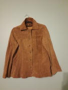 Kurtka koszulowa skórzana brązowa z ozdobnymi przeszyciami