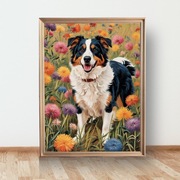 Plakat Owczarek Australijski wśród kwiatów A4 (21 x 30cm)