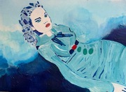 Obraz kobiety w kolorach niebielski, błękit #modern #fineart #sztuka 