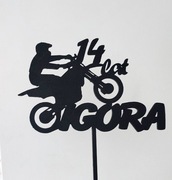 Topper urodziny, motor, cross, drewniany, imię 