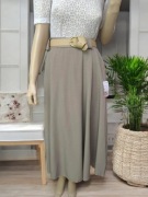 Brązowa latte długa spódnica prosta rozkloszowana z paskiem elegancka M 38