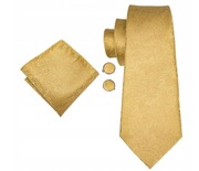 Jedwabny Krawat Poszetka Spinki Elegancki Zestaw Żakardowy Męski Złoty