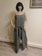 UNIQLO kombinezon letni zielony khaki w cienkie paski len bawełna _ XL