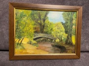 Olej na płycie  w drewnianej ramie. 