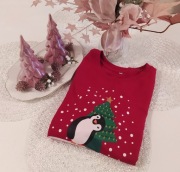 Czerwona Świąteczna Sukienka Dresowa Z Pingwinem Merry X-Mas