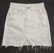 Biała spódnica jeansowa z dziurami 32/34