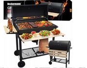 GRILL WĘGLOWY OGRODOWY 2 RUSZTY CHROMOWANE 2 PÓŁKI POPIELNIK TERMOMETR STAL