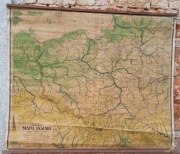 Stara zabytkowa ścienna szkolna mapa Polski 1948 rok PRL