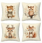 Rustykalna poszewka na poduszkę, miś, jeleń, sowa, wiewiórka, 40x40cm 4szt.