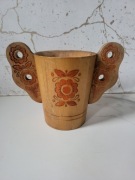 Drewniany Kufel Dzbanek Folklorystyczny Ozdobny PRL Oryginalna Naklejka