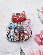Dwa kotki koty artystyczna broszka Fashion Jewelry