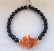 Bransoletka Onyks i Bursztyn z dodatkiem Hematytu rękodzieło 