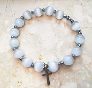 Różaniec bransoletka dziesiątka jasno szara kocie oko 10mm hematyt