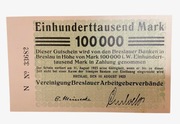 Notgeld 100000 marek Wrocław, Breslau 1923 rok UNC 