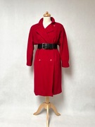 wełna długi czerwony płaszcz dwurzędowy vintage unikat wełniany 