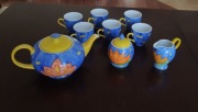 serwis do kawy herbaty malowany vintage komplet zestaw niebieski kwiaty