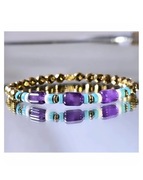 BRANSOLETKA KAMIEŃ AMETYST TURKUS HEMATYT FASETOWANY STAL BOHO NA WYMIAR 