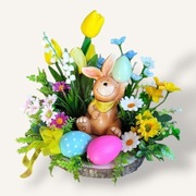 Stroik wielkanocny wiosenny na stół zajączek wystrój prezent 26 cm.