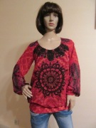 Desigual by Lacroix czerwona bluzka we wzory obszyta koralikami folk _ S