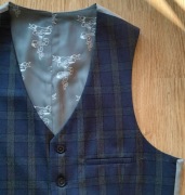 Kamizelka pół-casual - Heart and Dagger - kratka granatowa szara - Wełna 46