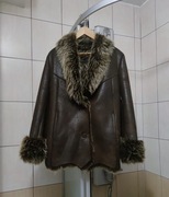 kożuch damski M brązowy ciemny brąz ocieplany futerko sztuczne futro kołni