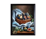 Martwa natura, "Figi w koszyku", ręcznie malowany obraz, olej na płótnie