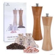 Zestaw drewnianych ręcznych młynków do soli i pieprzu 