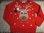 Świąteczny czerwony sweterek renifer 110/116