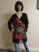 JOSEPH RIBKOFF długa czarna bluzka w kwiaty siateczkowe wstawki _ XXL