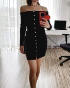 Mała czarna sukienka, prążkowana, XS, Missguided