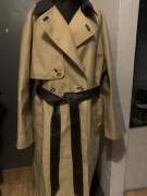 H&M płaszcz trencz trench oversize wiązany beż camel eco skóra