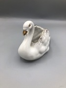 Porcelanowa biała figurka Łabędź ozdobna naczynie rzeżucha skarbonka