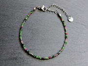 Bransoletka handmade z zoisytu z rubinem zielona różowa srebrna prezent