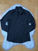Czarna koszula męska we wzorki okulary H&M slim fit M