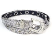 Skórzany Damski Pasek z Kryształkami Y2K Biały