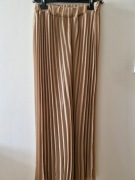 Spodnie damskie szerokie plisowane beżowo/karmelowe z podszewką