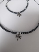 Komplet damski naszyjnik bransoletka hematyt srebrny zawieszka 