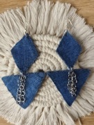 Długie kolczyki z dżinsu z łańcuszkami– Handmade 