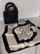 Elegancka biało-czarna jedwabna apaszka, chustka, nowa