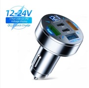 Ładowarka samochodowa 5xUSB QC3.0 PD 12–24V z wyświetlaczem